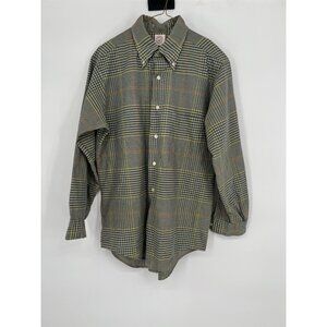 Vtg 1960s Donegal Yellow Green Plaid Tapered Button Front Shirt No Size‎